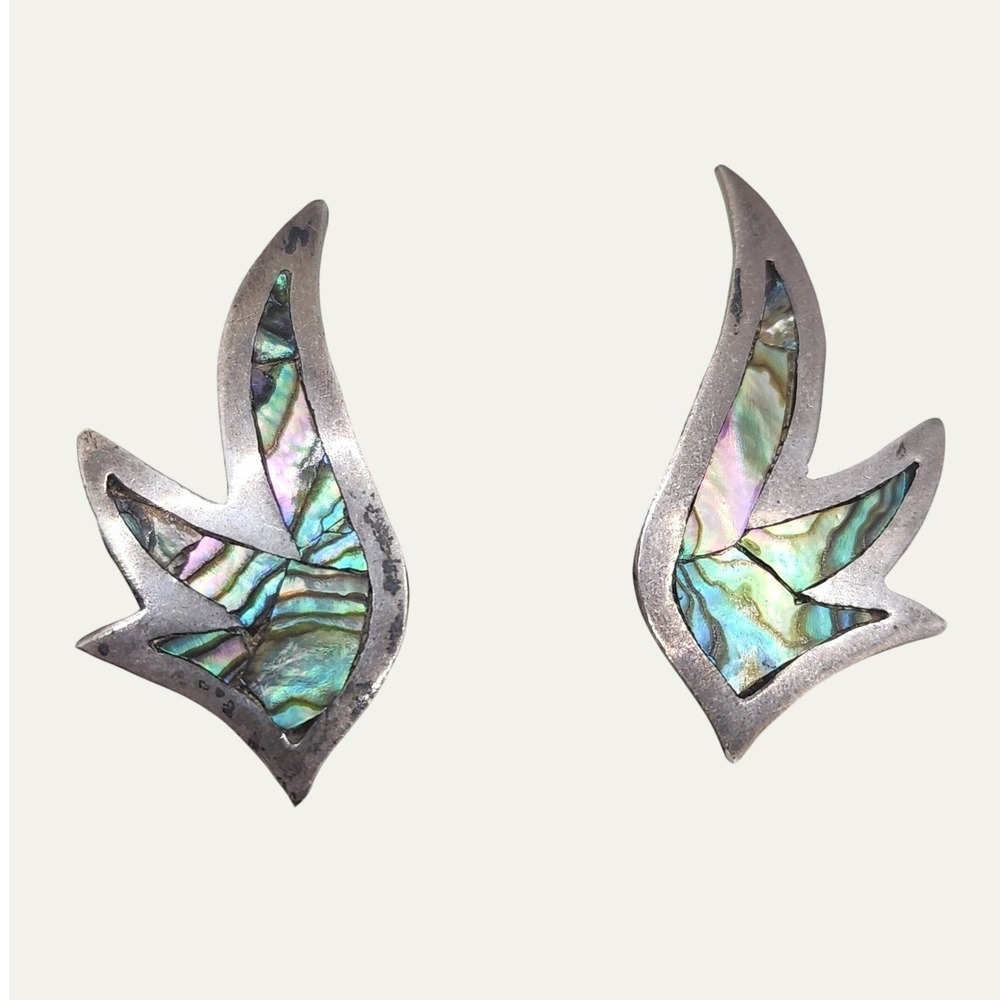 Vintage Sterling Silver Abalone Inlay Wing Screw Back Earrings Southwestern
